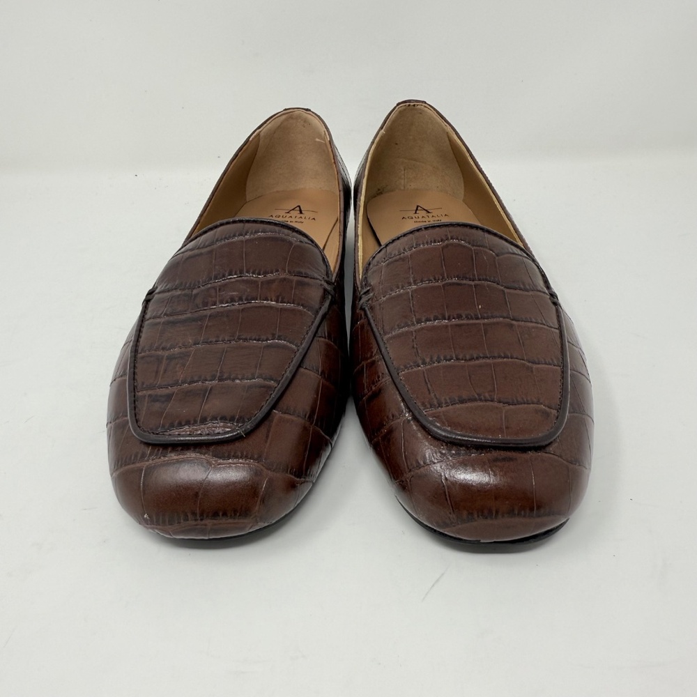 New Aquatalia Judie Luxe Croc Embossed Flat In Brown Sz 7 - Picture 8 of 15